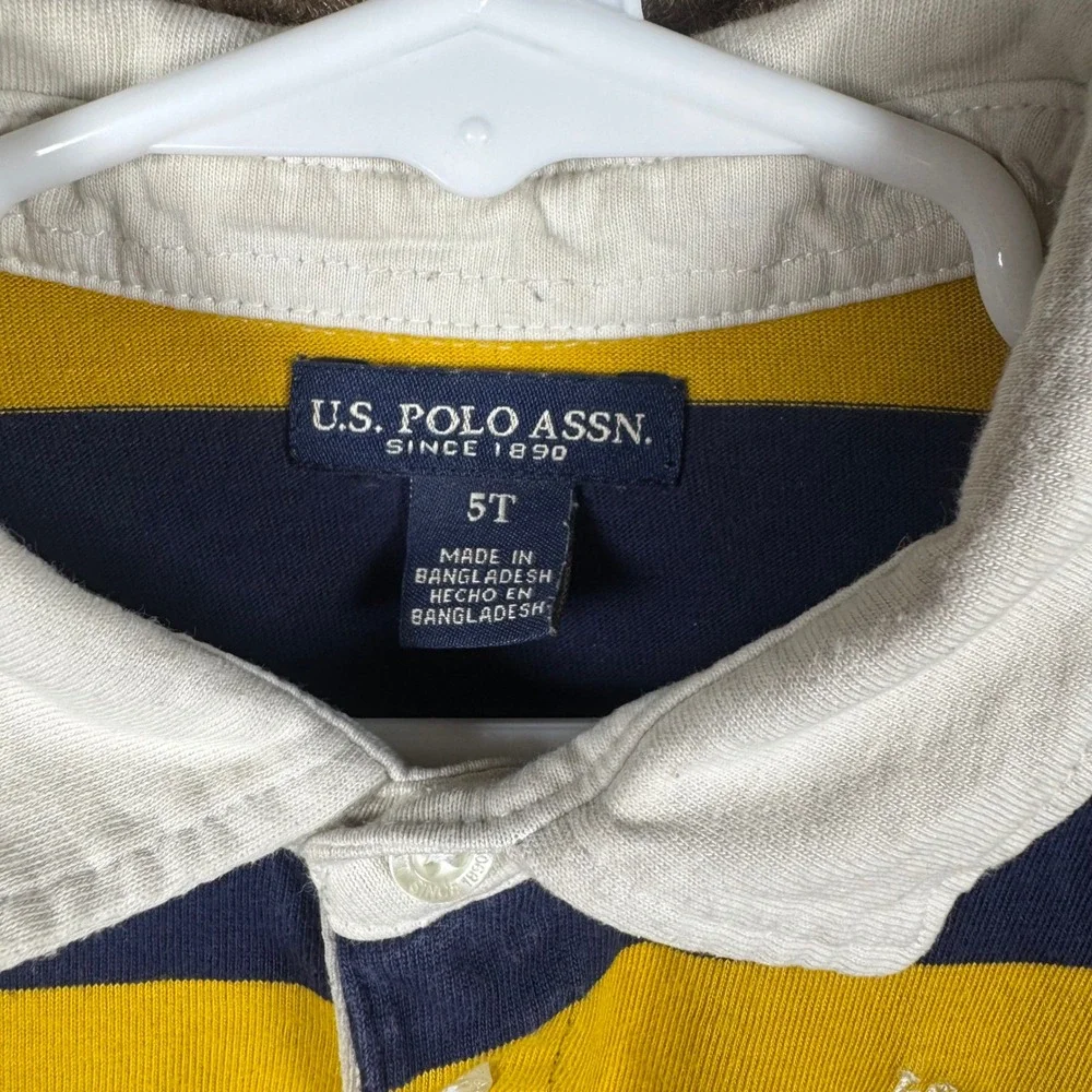 US Polo Assn Toddler Boy Rugby Shirt 5T Long Sleeve Striped Yellow Blue Polo - Picture 3 of 8